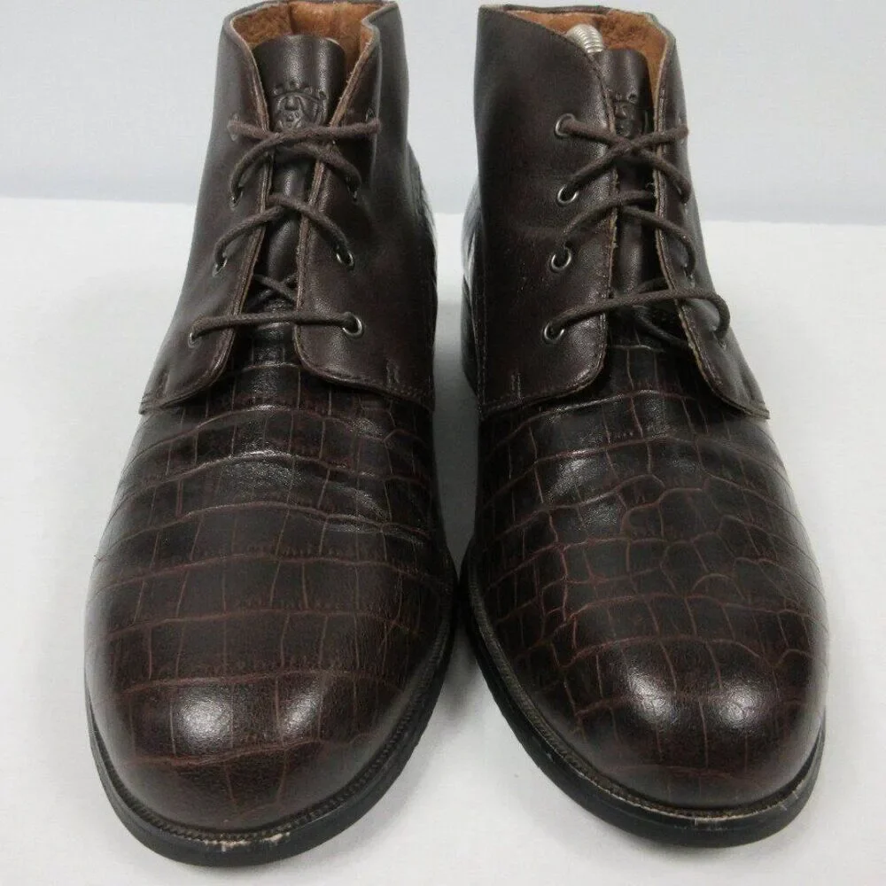 ARIAT‎ Croc Embossed Brown Leather Ankle Boots Womens Sz 8.5 Shoes 17425 Bootie